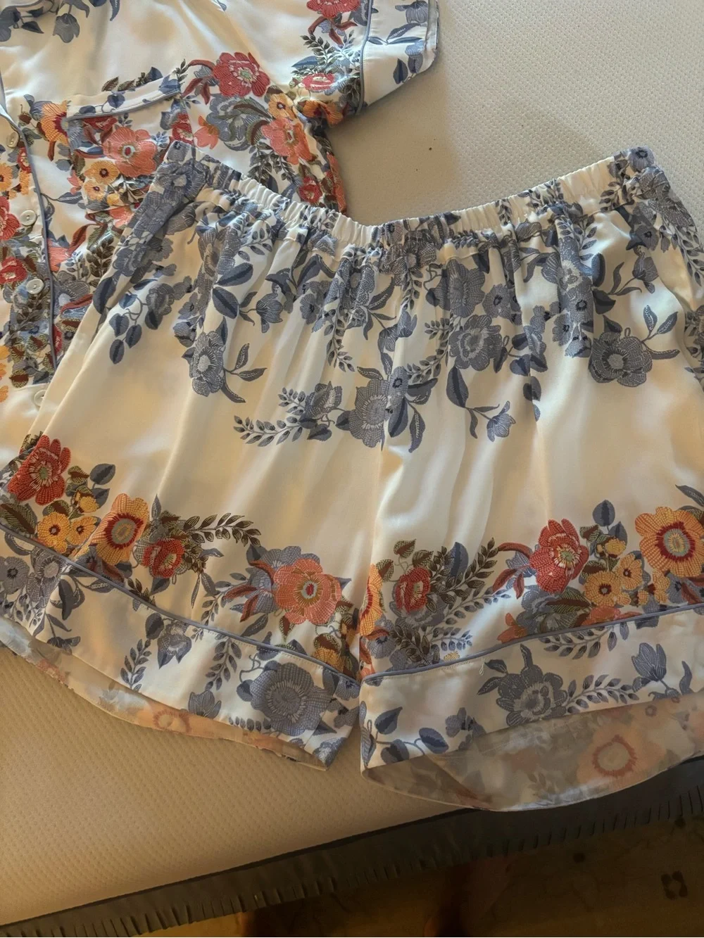 Floral Blue & White Two-Piece Pajama Set